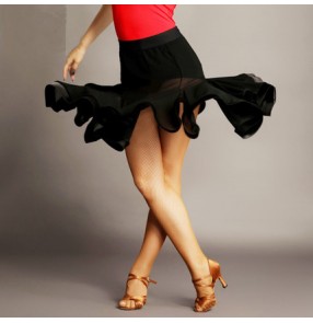 Black red women's ladies female competition performance play latin ballroom dance dancing skirts 
